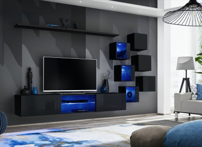Black Complete Set Wall unit Luxury Wooden Furniture Designer Modern Wall Cabinet